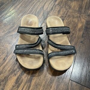 Vionic Sandals Shoes Womens US Sz 9 Black Strappy Orthotic Comfort Rhinestone